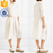 Weiße drei Viertel Länge Ärmel Plissee Baumwolle Midi Sommerkleid Herstellung Großhandel Mode Frauen Bekleidung (TA0322D)